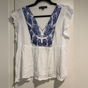 White and blue peplum swing top